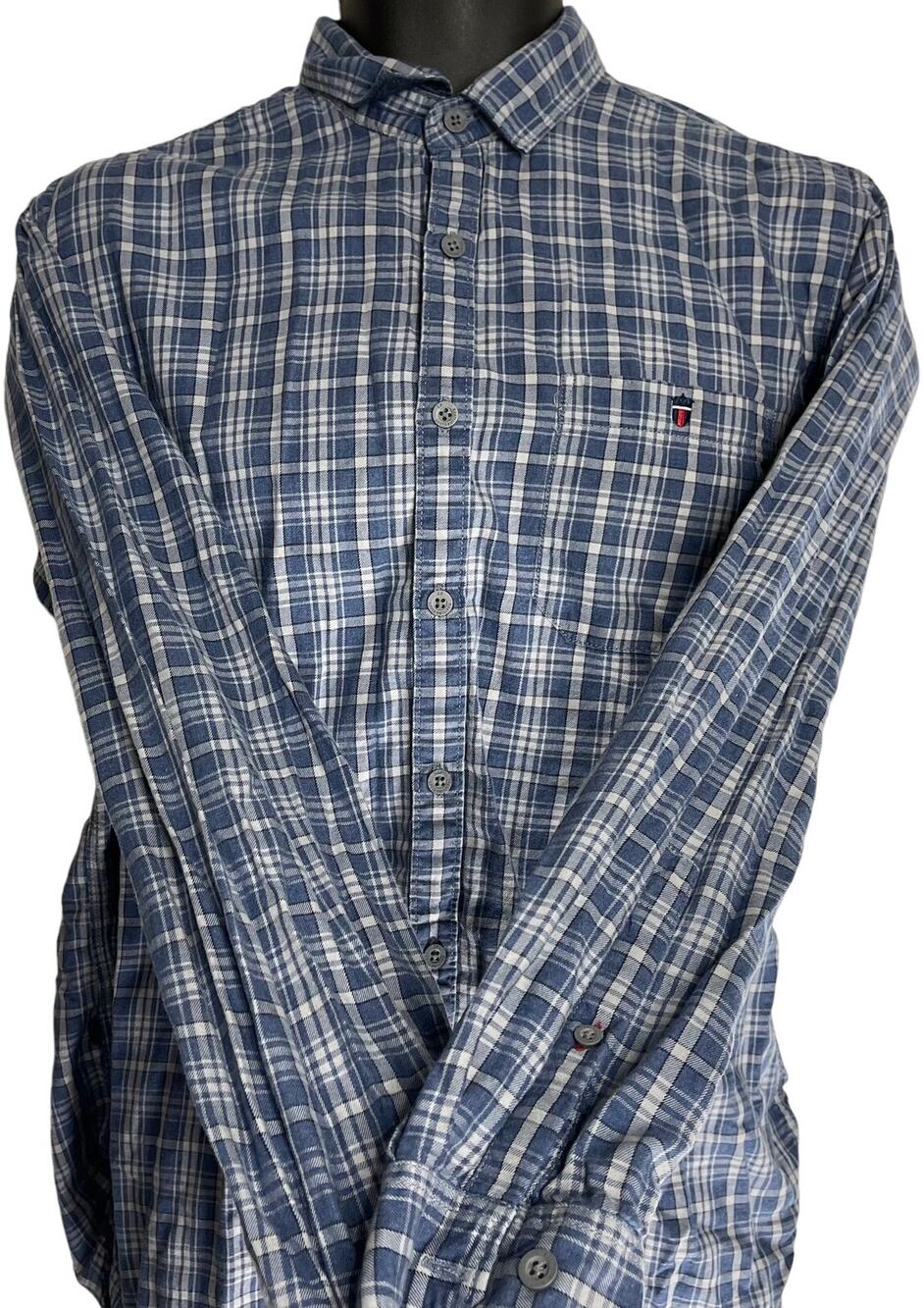 Louis Philippe Shirt Size 40 US L Blue Plaid Long Sleeves Slim Fit All Cotton